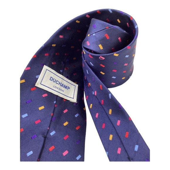 DUCHAMP LONDON Blue Geometric Silk Tie Hand  Made In England 58-"3".3/4 EX COND - Picture 7 of 8